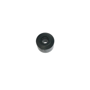 A small, round, black rubber grommet from the MS01-NBR Series with a hole in the center, shown on a plain white background—ideal for use with float switch or magnetic float assemblies. by Standex Detect