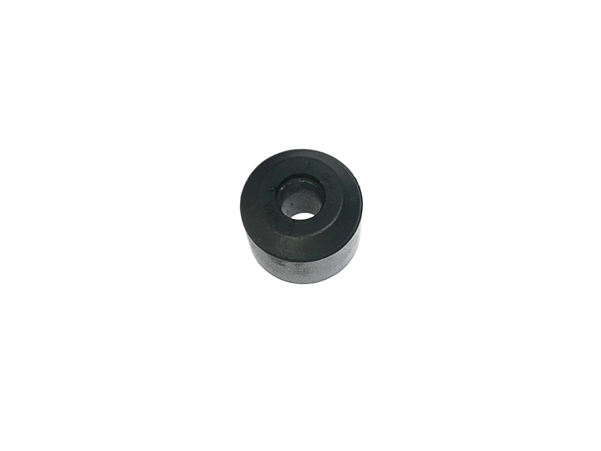 A black rubber grommet or washer from the MS01-NBR Series, featuring a central hole, viewed from above and isolated on a white background—ideal for use with Magnetic Float applications. by Standex Detect