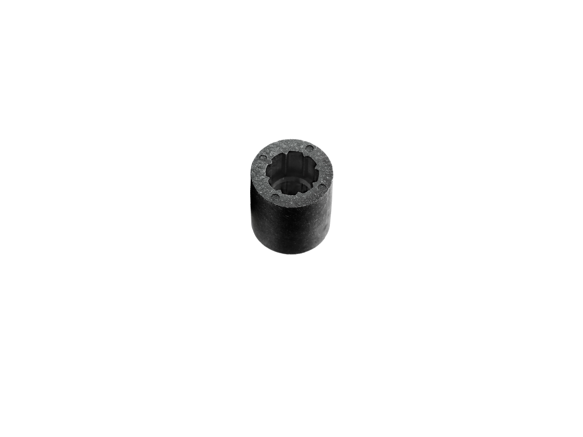 A black cylindrical gear coupling with an internal spline from the MS04-PP Series, isolated on a white background. by Standex Detect