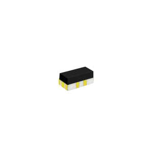 A small rectangular electronic component from the CRF Series with a black top, white sides, and yellow markings on the sides, isolated on a white background—ideal for reed relay applications. by Standex Detect