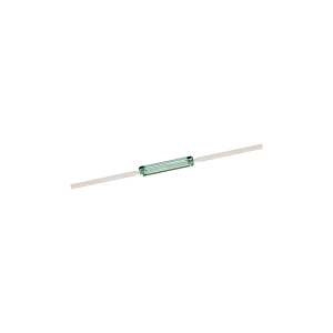 A small cylindrical glass KSK-1A35/1 Reed Switch from the Series, featuring two straight metal leads extending from each end, isolated on a white background. by Standex Detect