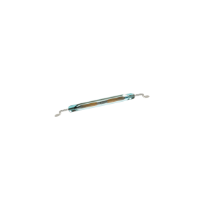 A small glass tube with metal wires protruding from both ends, containing two thin metal reeds inside, the MK23-52 Reed Switch is ideal for electrical circuits and surface mount applications. by Standex Detect
