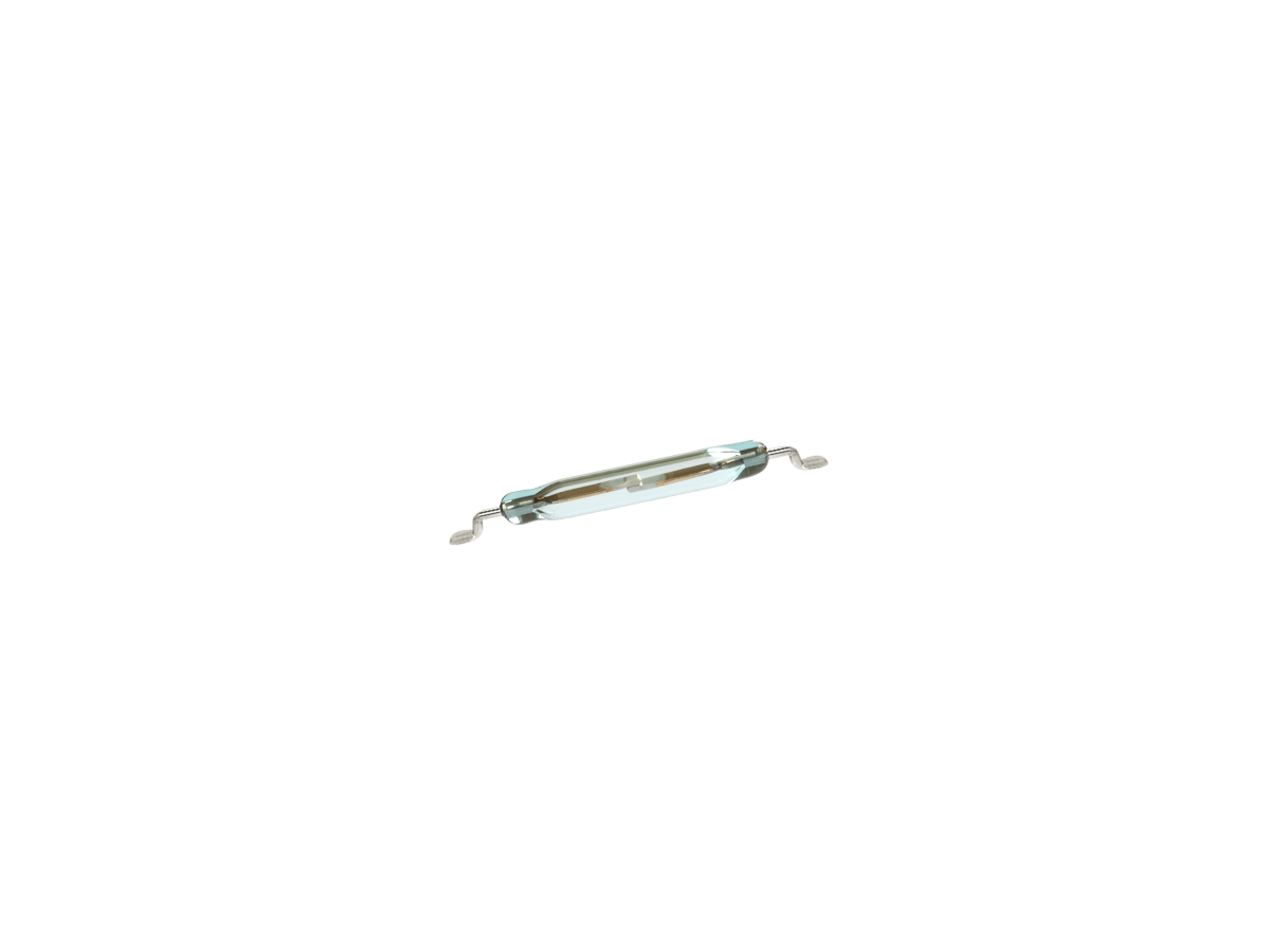 A small glass Reed Switch with two metal leads extending from each end, set against a white background. Ideal for compact applications, the MK23-66 offers reliable switching performance in a minimal design. by Standex Detect