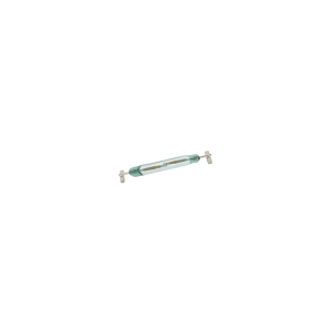 A small glass electrical fuse with metal caps on both ends, similar in appearance to a Reed Switch from the MK33-66 Series, viewed against a white background. by Standex Detect
