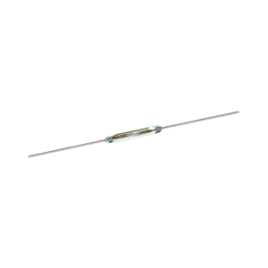 A small glass tube with thin metal wires extending from both ends, resembling an electronic component such as a reed switch from the ORD312 Series, isolated on a white background. by Standex Detect